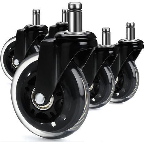 Set di 5 ruote per sedia da ufficio, ruote girevoli a 360°, ruote di ricambio universali (75 mm, 10x22 mm)