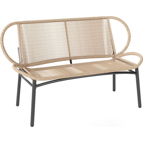 Polyrattan Gartenbank 2-Sitzer Rattan Sitzbank wetterfester Metallrahmen stabiles Outdoor Möbel Natur
