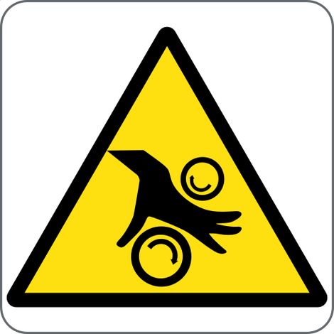 Panneau d’avertissement : danger en déplacement des rouleaux - Matériau : PVC rigide - Taille : 5050mm - Material: adhesive-pvc - Size: 6060mm