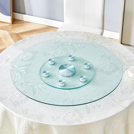Plateau de table rond en verre à deux niveaux, pivotant – diamètre supérieur 77 cm, diamètre inférieur 38 cm – rotation fluide pour une prise en main et un dépôt des objets facilités (1/5)