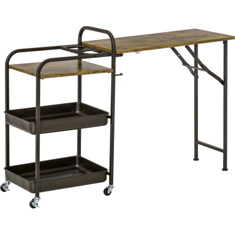 Chariot de cuisine plateau rabattable – 2 plateaux, roues, pieds réglables (1/5)