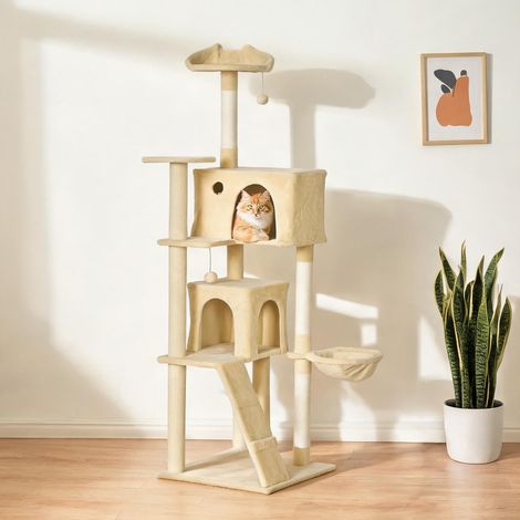 Arbre à chat beige en aglomerado de Madera Felpa 56 x 56 x 180 cm (1/5)