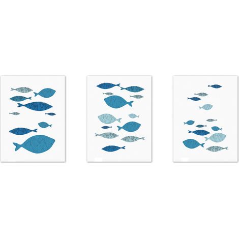 Lot de 3 tableaux sur toile imprimée poissons cartoon, décoration murale pour maison ou bureau (1/5)