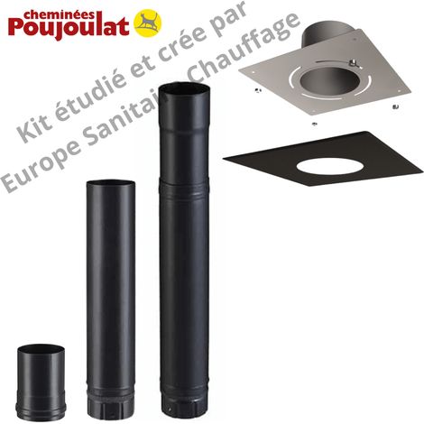 Poujoulat – Kit raccordement intérieur conduit émaillé 100 mm – Plaque finition aimantée – Élément droit 50 cm – Élément réglable 51-86 cm