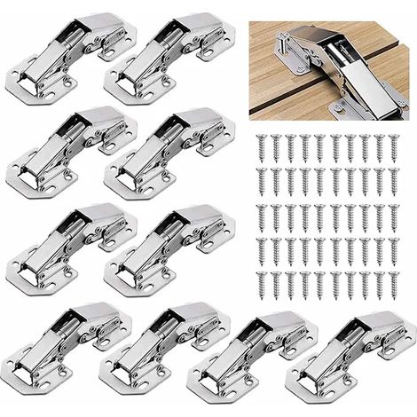 Lot de 10 charnières pour portes de placard, charnières pour portes de cuisine, charnières de meubles de 7,6 cm (3 pouces) à 90°, charnières invisibles, vis assorties, adaptées aux portes de placard e (1/5)