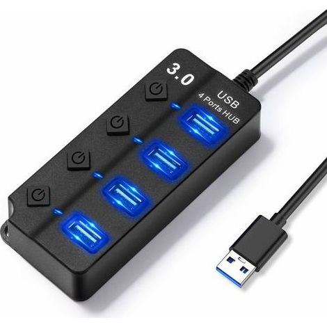 Plusieurs ports USB 4 en 1 avec interrupteurs indépendants et lumières LED, plusieurs prises USB 1 port USB 3.0 et 3 ports USB 2.0, multi-USB pour le transfert de données et le chargement du PC (1/4)