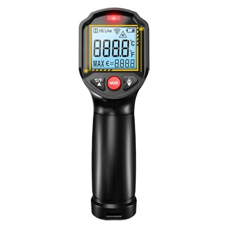 Pistolet de Détection de Température sans Contact, Rétro-éclairage LCD, Maintien des Données pour L'entretien électrique, Expériences Scientifiques en Cuisine (BLACK) (1/5)