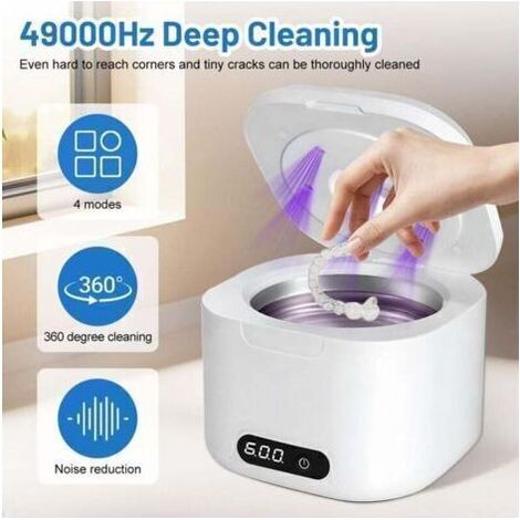 Ultraschallreiniger 49.000 Hz – 340-ml-Tank – 4 Timer-Einstellungen – Entfernt Beläge und Gerüche – Für Prothesen und Schmuck (1/5)