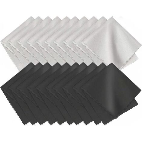 Panni in microfibra per la pulizia degli occhiali – Confezione da 20 (10 neri + 10 grigio chiaro), 15 x 15 cm