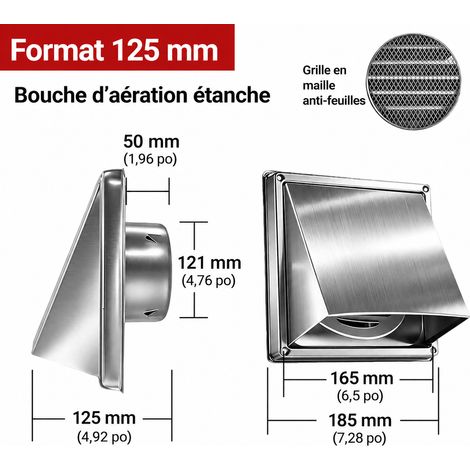 Grille d'aération murale carrée 125 mm inox 304 à persiennes et grille 125mm 5 réf 7685 19 × 18,5 × 12 cm 447 g – Livraison gratuite