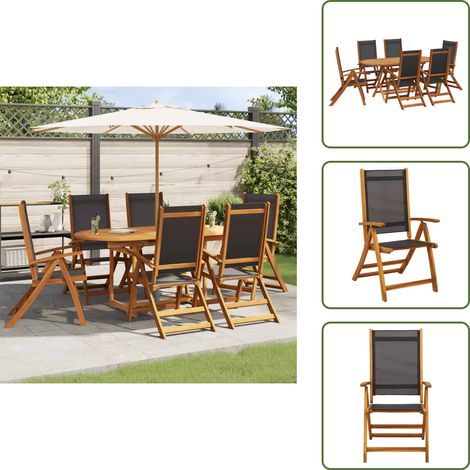 The Living Store Ensemble à manger d'extérieur 7 pcs Bois d'acacia solide - Mobilier De Jardin - Salon De Jardin - Table Extensible - Chaises Pliantes - Acacia