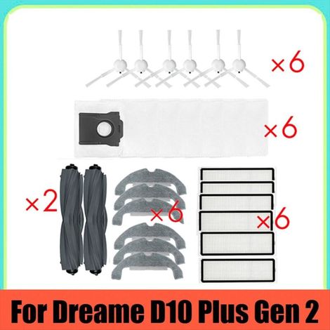 Repuestos para accesorios D10 Plus Gen 2 RLD32GD: 2 cepillos de goma, 6 filtros HEPA laterales, mopa, bolsa para el polvo (1/4)