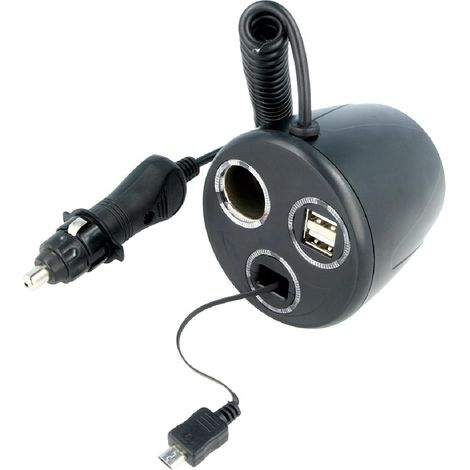 Multiprise allume-cigare - 1M 1F + 2x USB + 1 Micro USB