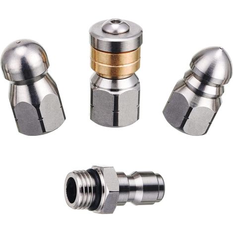 Jet Nozzle - Stainless Steel - For Pressure Washer Up To 5000 PSI - For Drain Pipe Cleaning - 3 Pieces (1/5)