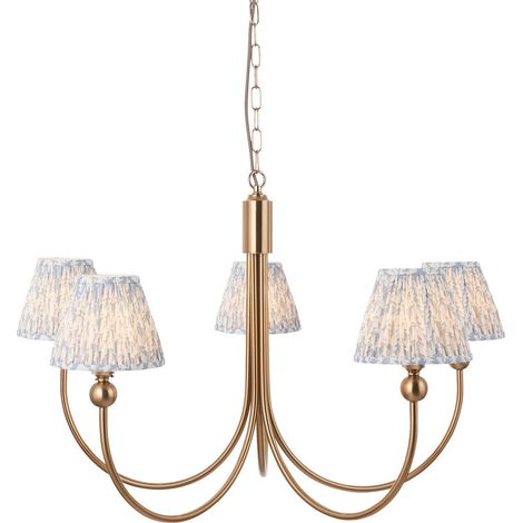 Endon Santiago Suspension en laiton vieilli brossé avec abat-jour en tissu bleu Shell Bay 16 cm 5 x B22 (1/5)