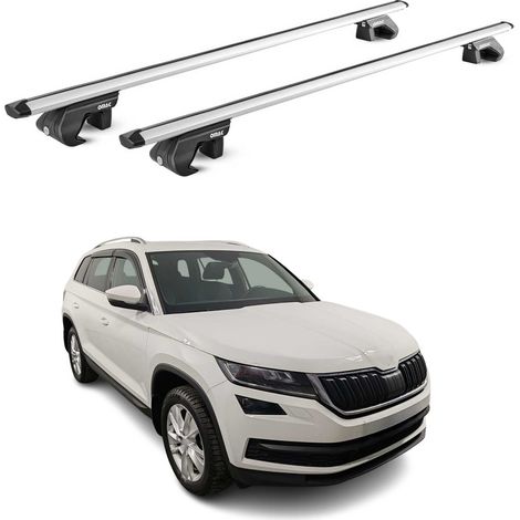 OMAC Barres de toit aluminium certifiées TÜV pour Skoda Kodiaq I 2016-2024 – Pour rails de toit standards – Rainure en T – Charge max 90 kg – 2 antivols Argent (1/4)
