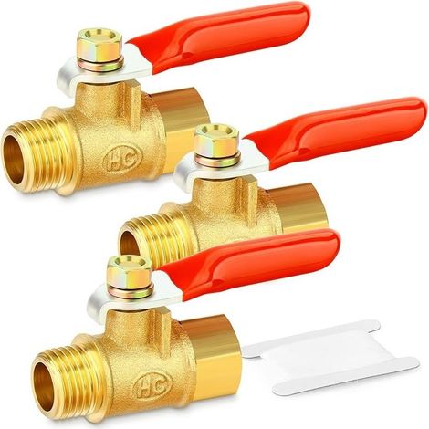 3PCS 3/8 Inch Brass Mini Ball Valve Shut Off Switch, 3/8 Inch Male x Female BSP Thread Pipe Fitting (1/4)