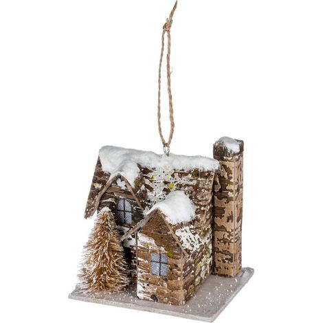 Sujet de Noël Maison "Glacé" 8cm Marron & Blanc
