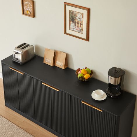 Buffet moderne aux lignes ondulées – Meuble de rangement aux contours incurvés – Cabinet à 4 portes avec espace de rangement – Idéal pour la cuisine, la chambre ou le salon.