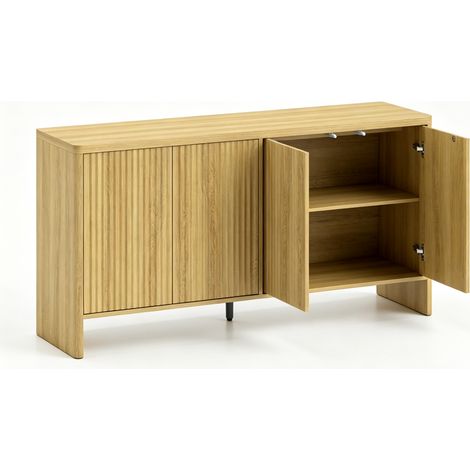 CHICFURN Buffet de rangement 147 cm meuble de salon en bois clair avec 4 portes push to open, étagères réglables, meuble TV ou enfilade pour salle à manger (1/5)
