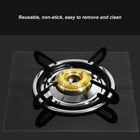 Set de 4 couvre-brûleurs de cuisinière à gaz, protecteur anti-huile antiadhésif, tapis de protection pour plaque de cuisson, noir (1/5)