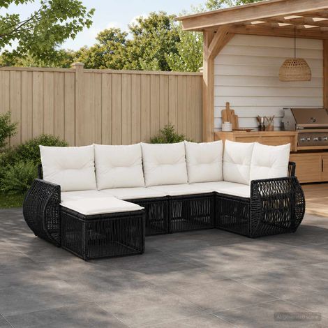 vidaXL Set Divano da Giardino 6 pz Nero e Bianco Crema polyrattan (1/5)