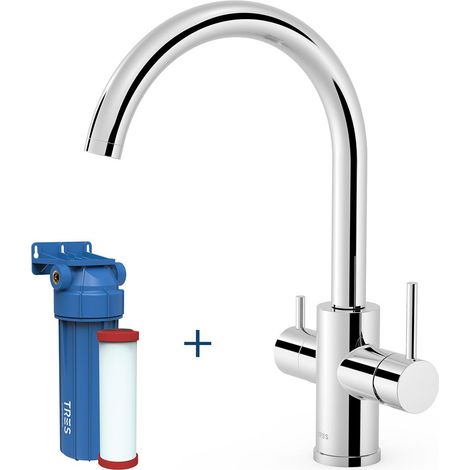 TRES 23045402 COCINA Grifo Monomando Fregadero 2 Vías para Agua de Red y Filtrada Color Cromo - ref: 23045402 (1/2)
