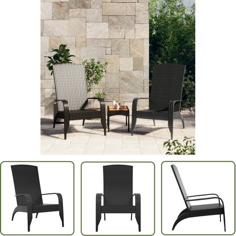 The Living Store Chaise de jardin Adirondack Noir Résine tressée - Chaise Jardin - Chaise Adirondack - Fauteuil Extérieur - Mobilier Jardin - Résine Tressée (1/5)