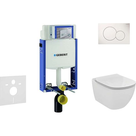 Geberit Kombifix - Installationselement für Wand-WC mit Betätigungsplatte SIGMA01, Alpinweiß + Ideal Standard Tesi - WC und WC Sitz 110.302.00.5 NF1