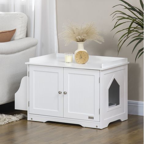Mobile coprilettiera per gatti 86x48x52 cm in MDF bianco con divisorio regolabile – MEUBLIV (1/5)