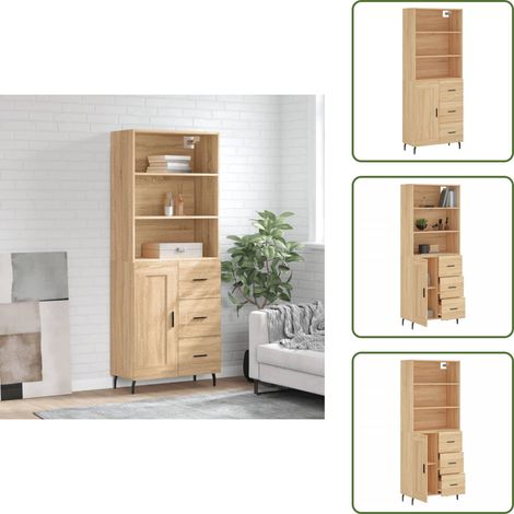 Schrank Wohnzimmer - vidaXL Highboard Sonoma-Eiche 69,5x34x180 cm Holzwerkstoff - Schrank mit Tür (1/5)