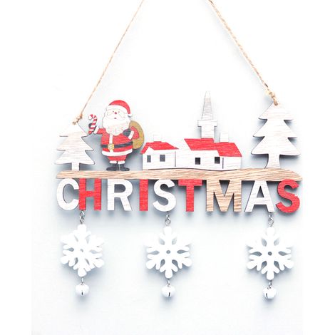 Panneau De Noël En Bois - Décoration Murale Ou Porte - Motif Joyeux Noël Rouge Et Blanc - 1 Pièce (1/5)