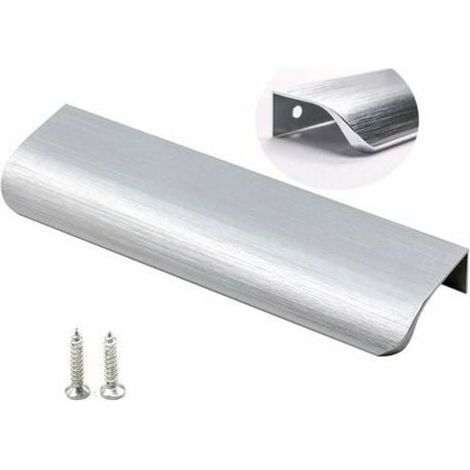 Lot de 10 poignées de meuble en aluminium nickelé – Entraxe 128mm – Poignée invisible pour tiroirs et armoires – Installation facile - LS7027SNB128 (1/4)