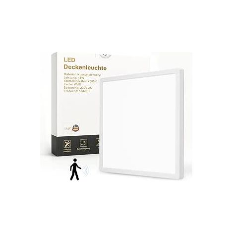 GBLY LED Plafonnier avec Détecteur de Mouvement IP44 18W 4000K Φ29cm Plafond Plat Radar Détecte Personnes Immobiles pour Couloir Salle de Bain Escalier Balcon (1/5)