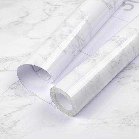 Marbre Papier Peint Film Adhesif pour Meuble Cuisine Mural Armoires 30×200cm Blanc Rouleau Papier Autocollant pour Meuble Imperméable, Décoratif Revêtement Vinyle Tableaux Comptoirs (1/5)
