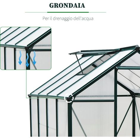 Serre jardin polycarbonate anti-UV 190x252x201 cm, fenêtre + porte coulissante incluse. (1/5)