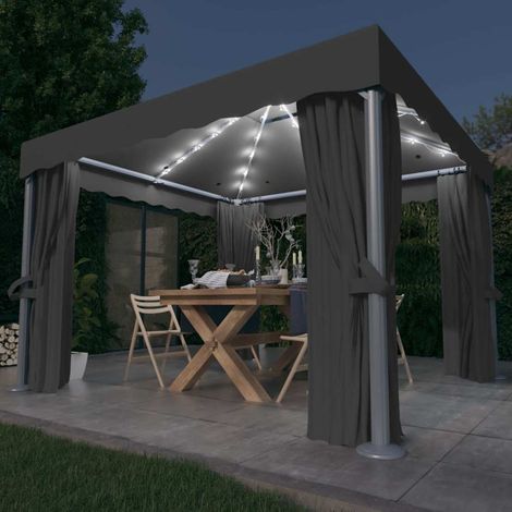 Tonnelle avec rideau et guirlande lumineuse LED 3x3m Anthracite (1/5)