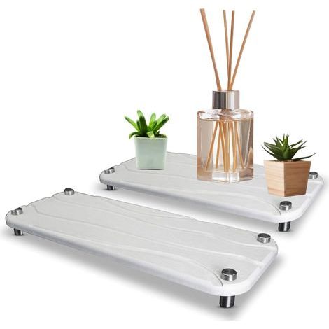 Set mit 2 wasserabsorbierenden Schalen – Schnelltrocknende Seifenschalen aus Kieselgur für Bad und Küchenspüle, silberfarben (1/5)