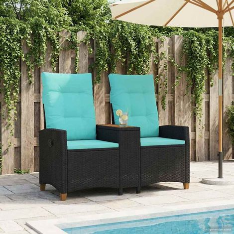 vidaXL Banc inclinable avec table Noir et turquoise 126 x 65 x 112 cm