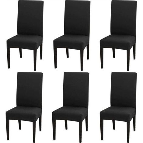 Lot de 6 Housses de Chaise Extensibles Universelle - Moderne - Noir (1/5)