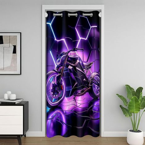 Rideau de porte de moto tendance - 150 x 203 cm - Élégant - Pour adultes - Géométrie moderne - Lumineux néon - Décoration d'ombrage - 150L X 203H cm (1 Panneaux) (1/5)
