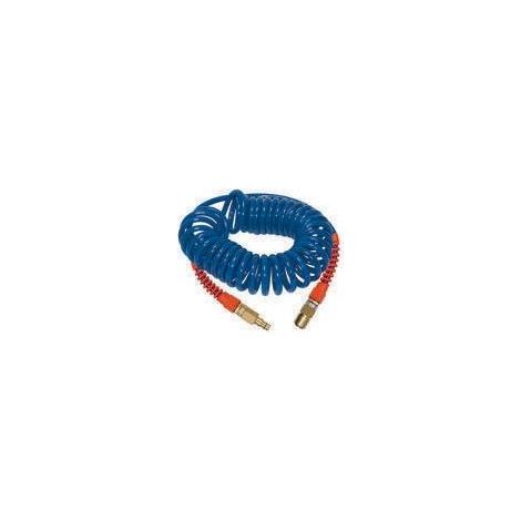 Tuyau flexible spiralé PU avec vissage orientable, coupleur express et connecteur mâle, Dimensions : 12,0 x 8,0 mm, Ø de spirale extérieure 80 mm