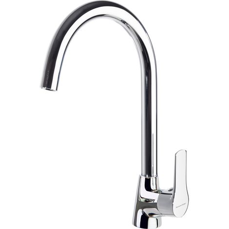 Ramon Soler - Grifo de Fregadero de Cocina Monomando con Caño Cisne Cromado con Sistema S2 de Ahorro de Agua Serie Titanium (1/5)