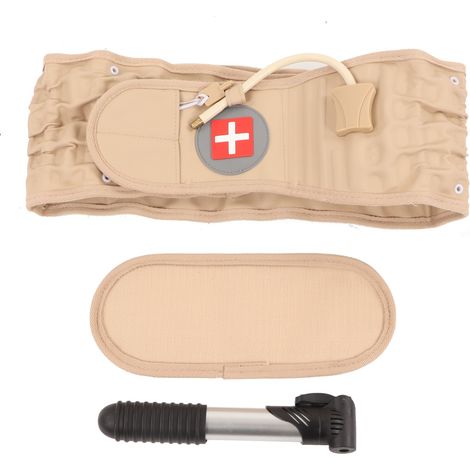 Ceinture de décompression lombaire gonflable - Fonction de traction pour détente musculaire - Matériau TPU - Support lombaire ajustable - Couleur Khaki Argent avec gonfleur (1/5)