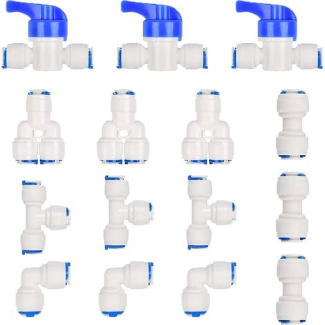 Raccord Tuyau 1 sur 4 pouces 15 Pièces Raccord de Filtre à Eau Connecteur pour Réfrigérateur Tuyau Raccord Osmoseur 1 sur 4 pouces (1/5)