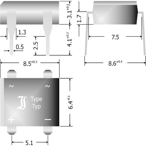 Diotec B380D Brückengleichrichter DIL-4 800 V 1 A Einphasig
