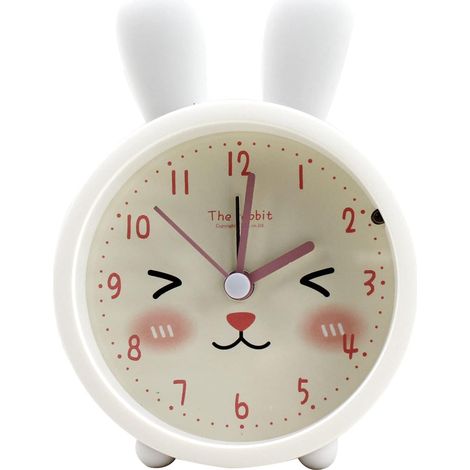 MINKUROW Kinder süßer Tier-Kaninchen-Wecker, leise, nicht tickend, Silikon-Uhr, Nachtlicht, Reiseuhr, weiß (1/5)