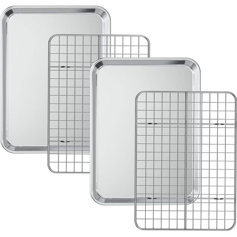 Plaque de cuisson avec grille de refroidissement [2 plaques + 2 grilles], GoXteam, plaque de cuisson en acier inoxydable avec grille, 23,7 x 17,8 x 2,5 cm, robuste, non toxique, compatible lave-vaisse (1/5)