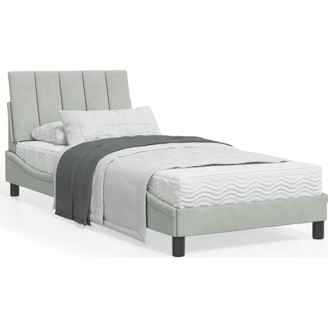 Bett mit Matratze Hellgrau 90x200 cm Samt vidaXL648644 (1/5)