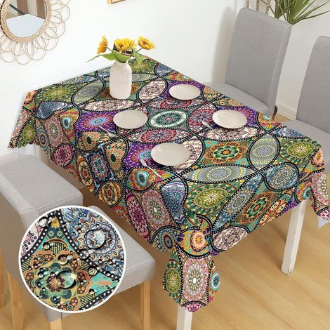 Rechteckige Tischdecke Mandala Boho 150x220 cm Polyester abwaschbar wetterfest für Garten & Küche